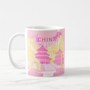 Mug Affiche de voyage à Pékin Chine   Art rose et jaun