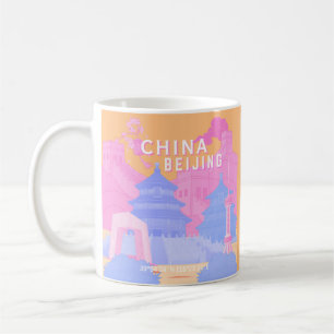 Mug Affiche de voyage à Pékin Chine   Pastel rose et b