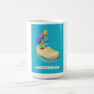 Mug Affiche de voyage Amsterdam Cloggs et Tulipes.