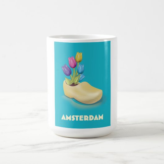 Mug Affiche de voyage Amsterdam Cloggs et Tulips. (Centre)