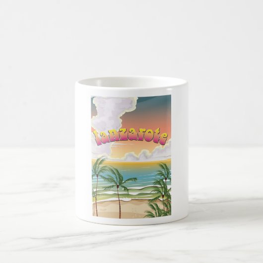Mug Affiche de voyage de la plage de Lanzarote (Centre)