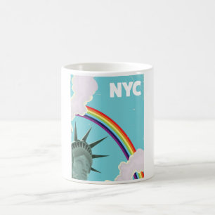 Mug affiche de voyage de style vintage NYC Rainbow