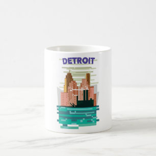 Mug Affiche de voyage en skyline de Detroit City.