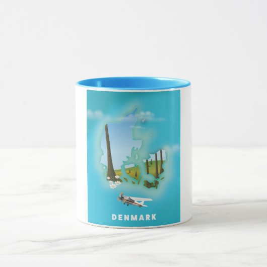 Mug Affiche de voyage illustrée de la carte du Danemar (Centre)