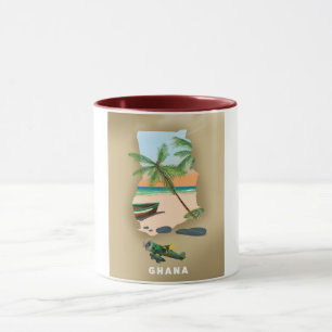 Mug Affiche de voyage illustrée de la carte du Ghana.
