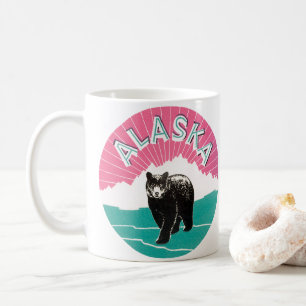 Mug Affiche de voyage vintage, ours noir d'Alaska dans