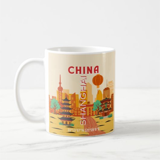 Mug Affiche Rétro de Voyage à Shanghai Chine (Gauche)