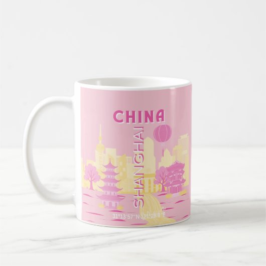 Mug Affiche rose de voyage à Shanghai Chine (Gauche)