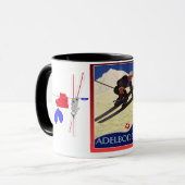Mug Affiche vintage de ski, Adelboden Suisse (Devant gauche)