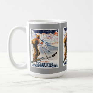 Mug Affiche vintage de ski, Italie, dolomites Cortina