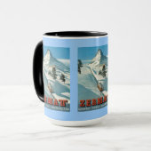 Mug Affiche vintage de ski, Suisse, Zermatt, (Devant gauche)