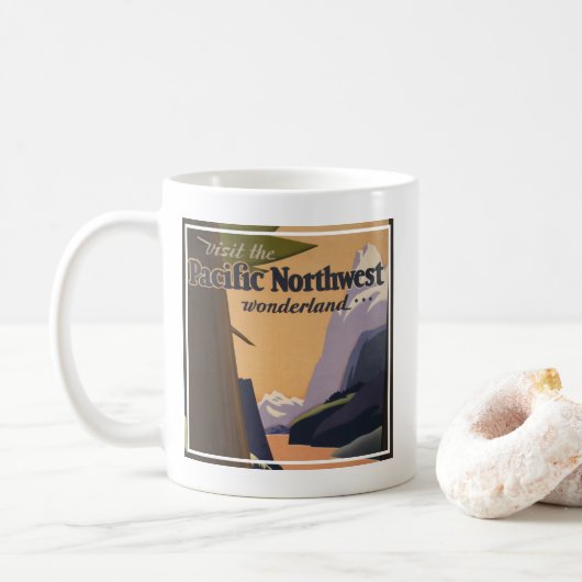 Mug Affiche Vintage voyage Vue Montagne (Avec donut)