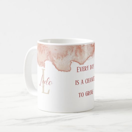 Mug Affirmation personnalisée Café Aquarelle rose (Devant gauche)