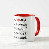 Mug Affirmations Typographie cardiaque Rouge Noir (Devant droit)