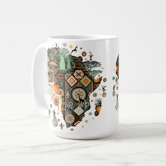 Mug Africa Map Decorative Tribal Elements Pattern (Devant gauche)
