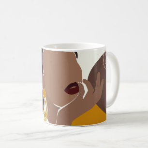 Mug African American Art, Leaf Girl Print, Black Woman