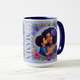 Mug African American Mom & Son Sweet Kiss Fête des mèr