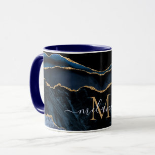 Mug Agate Bleu Nuit Or Pierre Précieuse Marbre Monogra