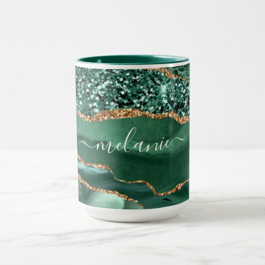 Mug Agate Green Parties scintillant or marbre Nom pers (Centre)