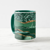 Mug Agate Green Parties scintillant or marbre Nom pers (Devant gauche)