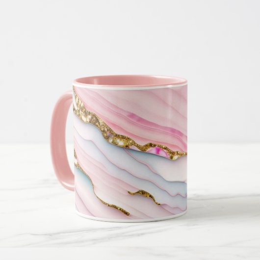 Mug Agate Marble tendance Blue Pink Gold Collection (Devant gauche)