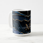 Mug Agate Marine Blue Gold Gemstone Marble Nom du mono (Devant gauche)