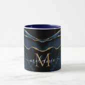Mug Agate Marine Blue Gold Gemstone Marble Nom du mono (Centre)