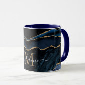 Mug Agate Marine Blue Gold Gemstone Marble Nom du mono (Devant droit)