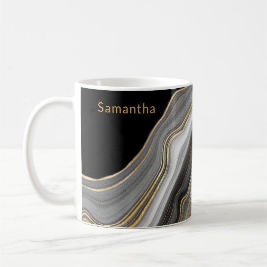 Mug Agate monogramme luxueux noir, or et gris (Gauche)