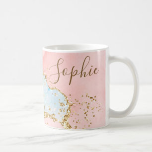 Mug Agate pailletée élégante rose et blanche et faux o