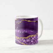 Mug Agate Purple Gold Parties scintillant Nom personna (Devant droit)
