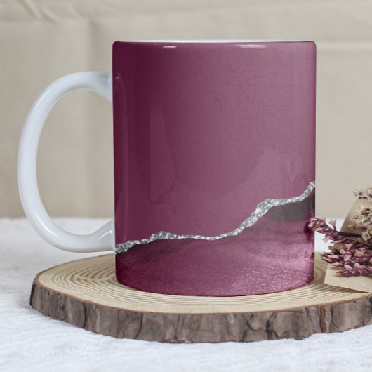 Mug Agate Rouge de Bourgogne Paillettes Argentées