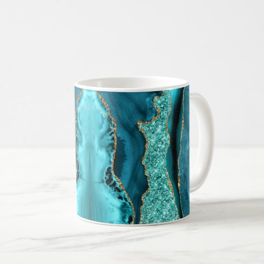 Mug Agate Turquoise Blue Gold Parties scintillant Aqua (Devant droit)