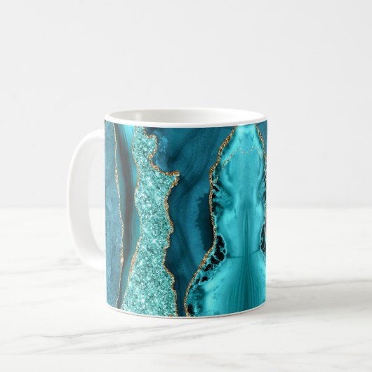Mug Agate Turquoise Blue Gold Parties scintillant Aqua (Devant gauche)