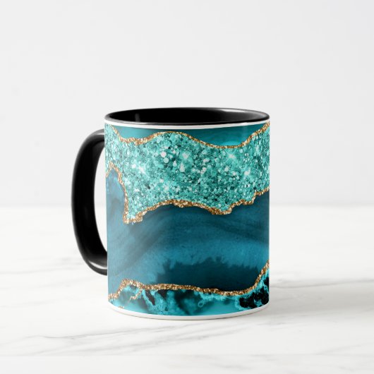Mug Agate Turquoise Blue Gold Parties scintillant Marb (Devant gauche)