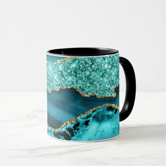 Mug Agate Turquoise Blue Gold Parties scintillant Marb (Devant droit)