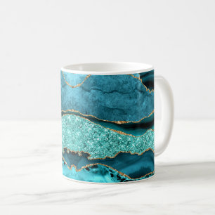 Mug Agate Turquoise Blue Gold Parties scintillant Marb