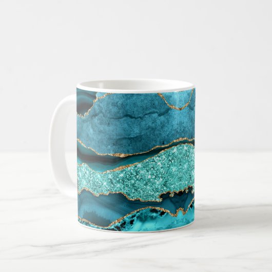 Mug Agate Turquoise Blue Gold Parties scintillant Marb (Devant gauche)
