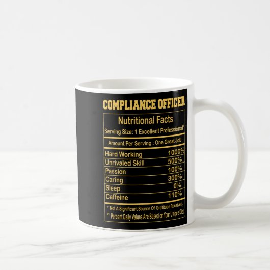 Mug Agent de conformité drôle Faits nutritionnels Moti (Droite)