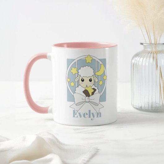 Mug Agneau de dessin Retro Pastel Blue Cute personnali