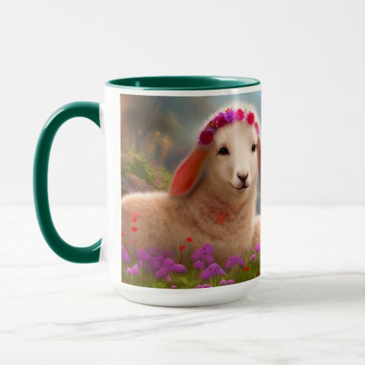 Mug Agneau pâque mignon avec fleurs - (Gauche)