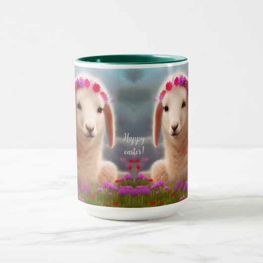 Mug Agneau pâque mignon avec fleurs - (Centre)