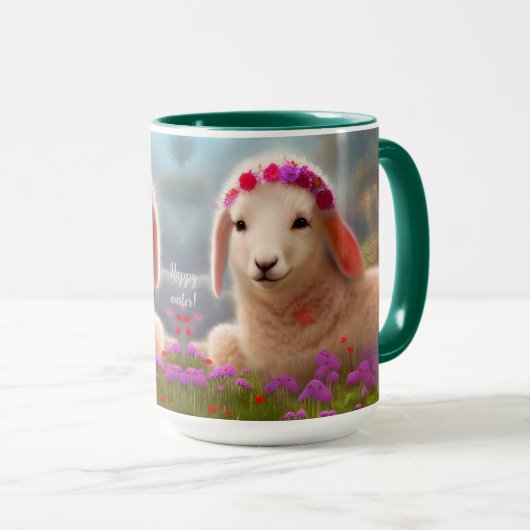 Mug Agneau pâque mignon avec fleurs - (Devant droit)