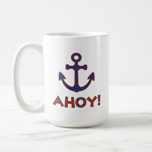 Mug AHOY ! Bouée + Design Ancre Rouge+Bleu (Gauche)