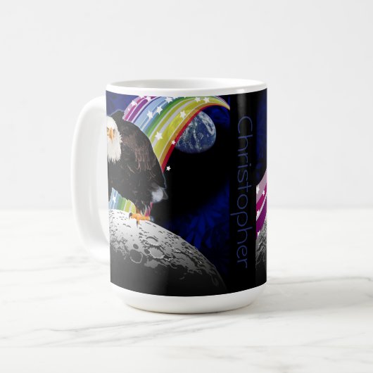 Mug Aigle de chauve sur la lune Amusants Rainbow Space (Devant gauche)