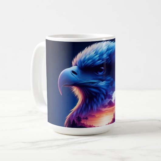 Mug Aigle superposé avec paysage de coucher de soleil (Devant gauche)