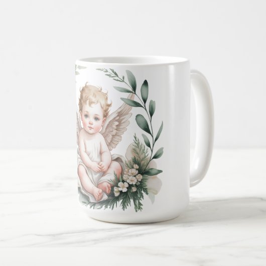 Mug Ailes d'ange à l'aquarelle Baptême Vert (Devant droit)
