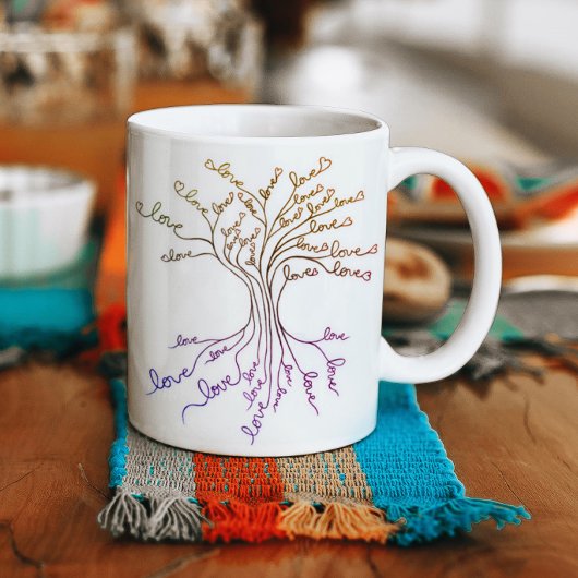 Mug Aimer Arbre de Vie Coeurs blancs pourpres mignons