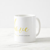 Mug Aimer avec des noms Gris et Illuminer l'or (Devant droit)