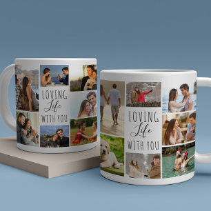 Mug Aimer la vie avec vous 14 Collage de photos Blanc